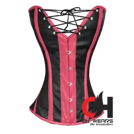 Women Leather Overbust Corset Double Steel Boned